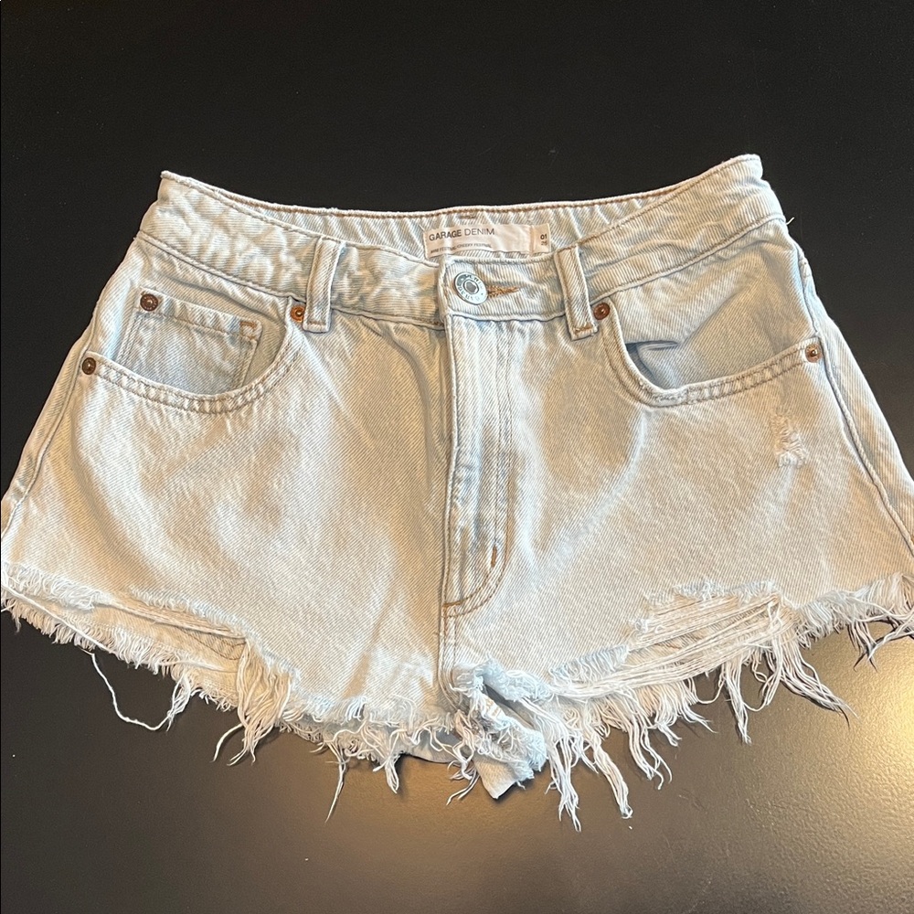 Garage Light Blue Frayed Jean Shorts